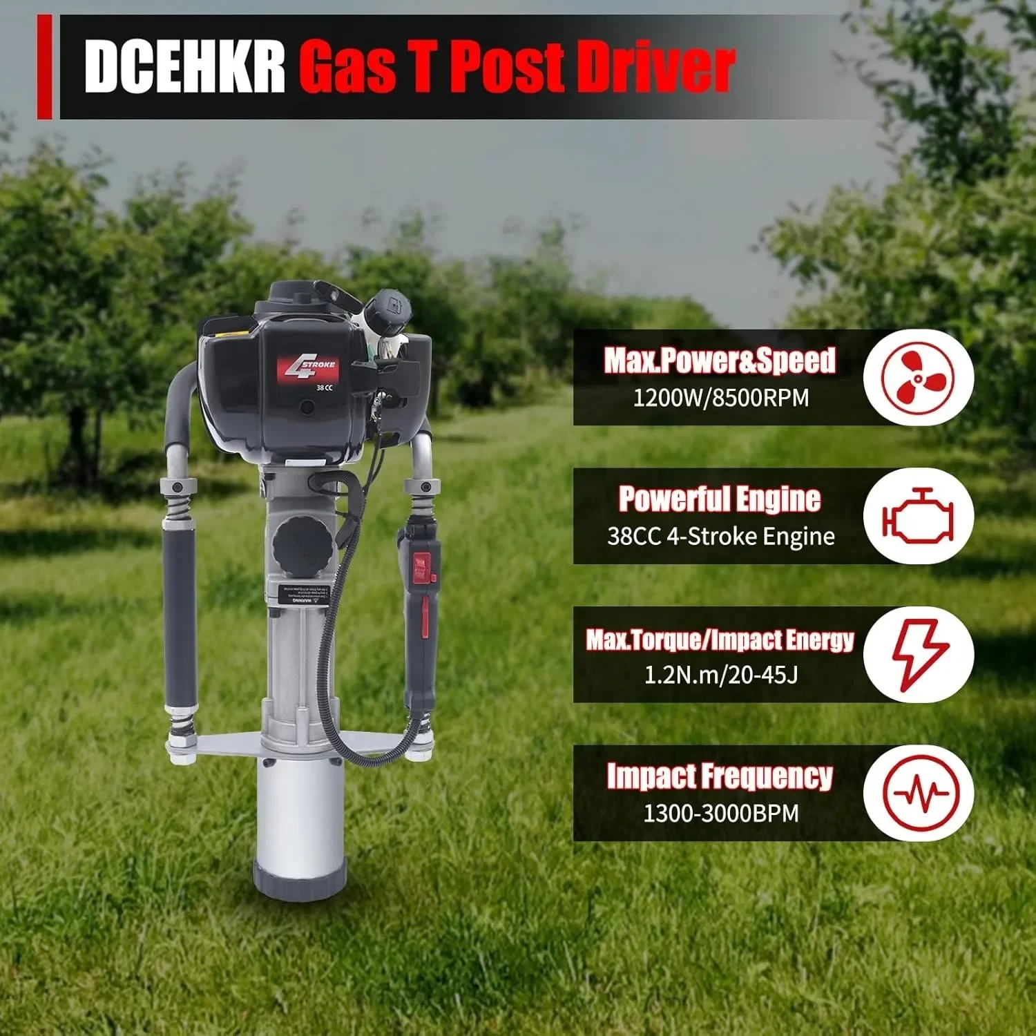 Przenośny wbijak benzynowy 7500r/min Czterosuwowy pneumatyczny wbijak pneumatyczny z napędem T-pile, jednocylindrowy silnik chłodzony powietrzem