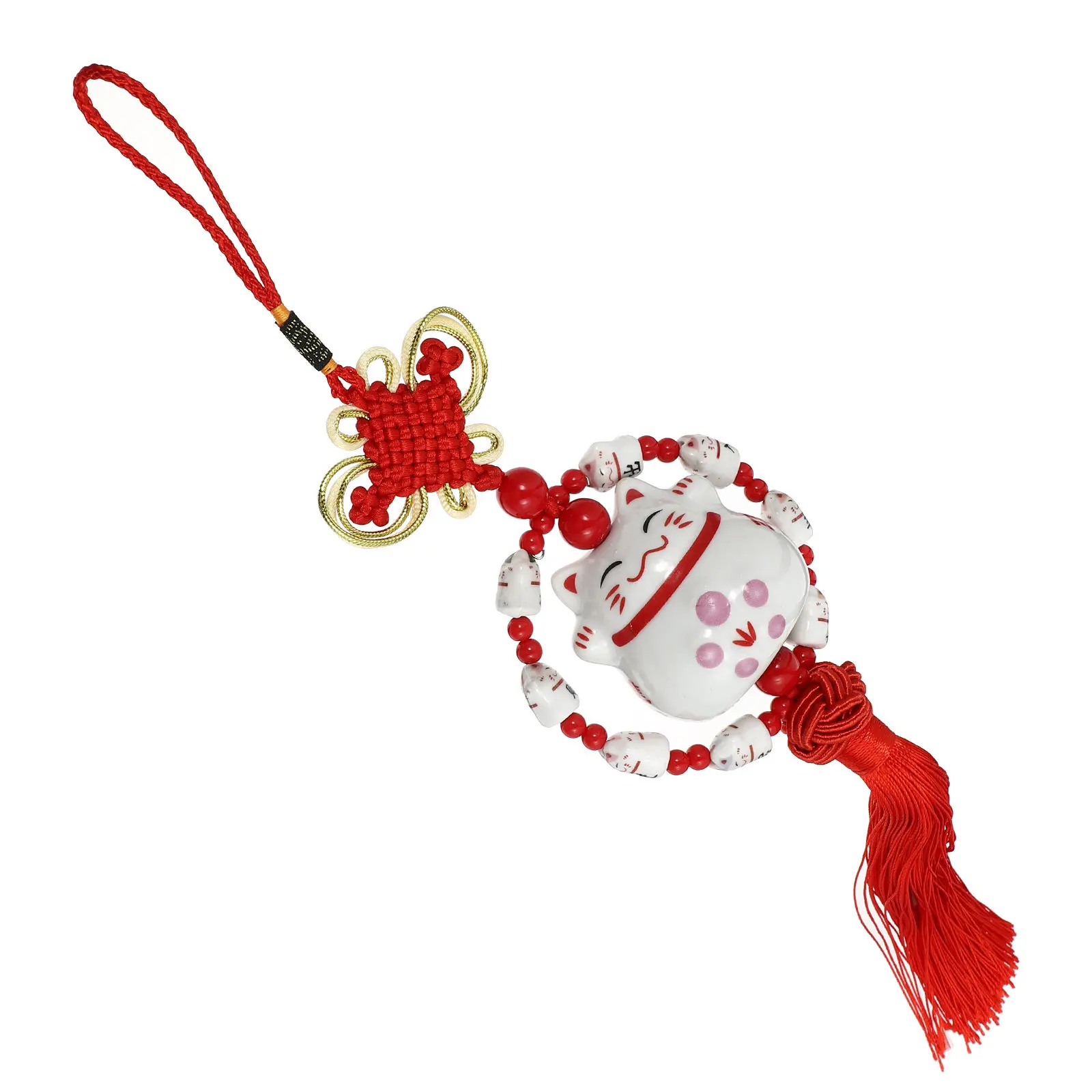 1Pcs Ceramic Cat Hanging Pendant Car Ornament Rearview Mirror Decor Lovely Auto Interior Hanging Accessory for Wealth