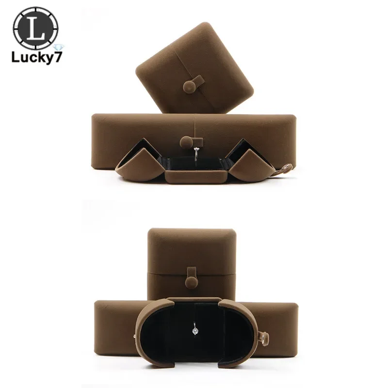 Coffee Double Open Jewelry Box Wedding Marriage Ring Box Birthday Lined Up Gift Box Valentine's Day Birthday Surprise Gift Case