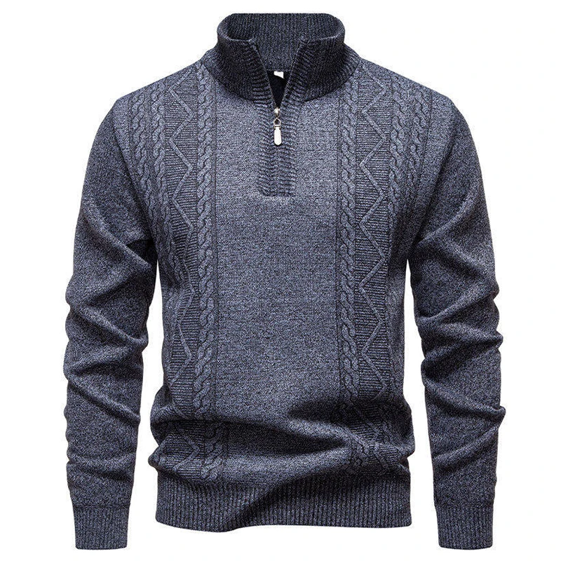 

Fall Winter Outdoor Casual Mens Sweaters Slim Long Sleeve Zipper Stand Collar Knit Jumpers Men Fashion Textured Knitted Sweater