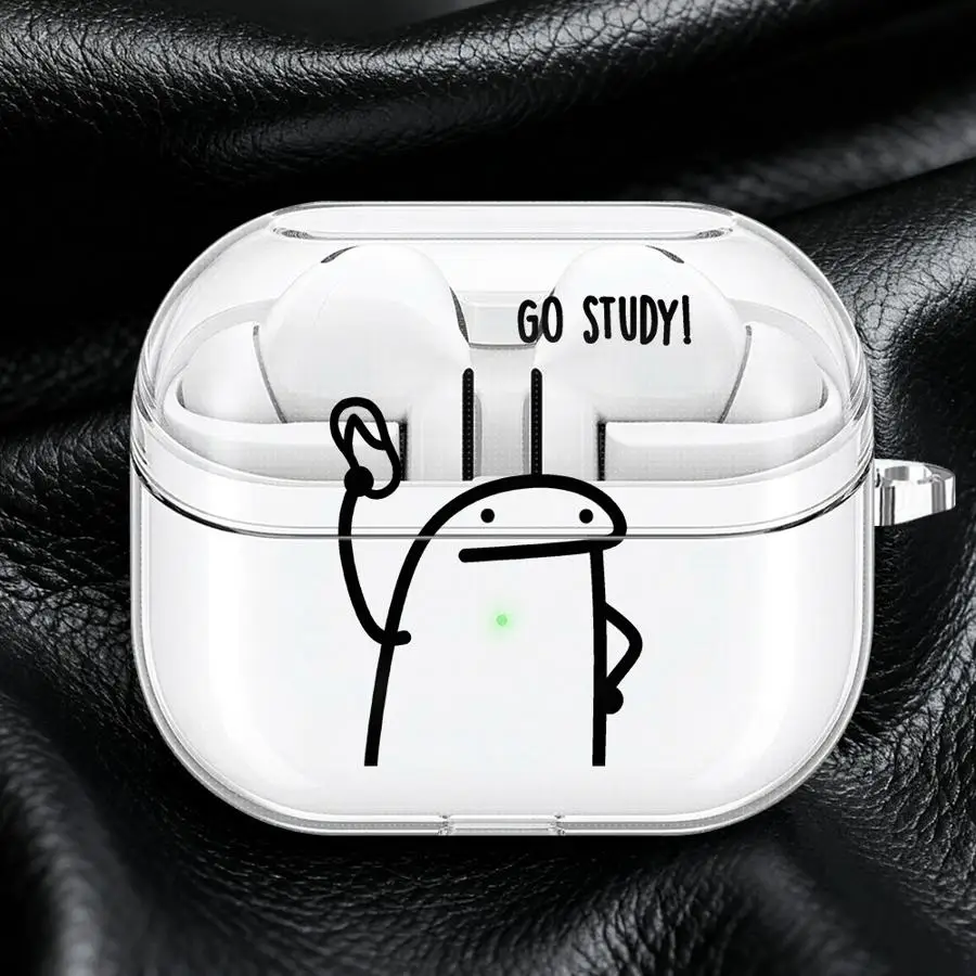 Case For Samsung Galaxy Buds Live 4Pro 4 Pro 2 3Pro 2Pro 3 FE Clear Earphone Cases Cover With Hook Cartoon Stick Figure Art
