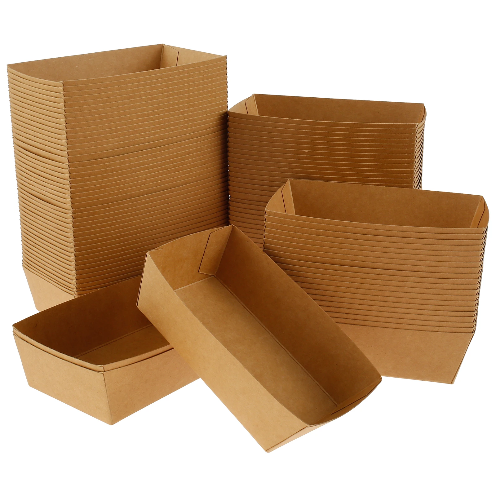 100Pcs Paper Food Boxes Oil Proof Food Boat Recyclable Food Tray Boat Shape Take Out Boxes for Chips Burger Party Picnic Camping