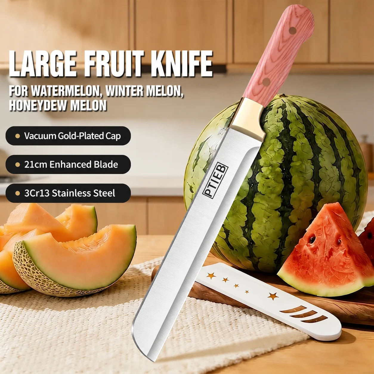 Cuchillo para frutas de acero inoxidable, cortador de melón portátil y resistente, que ahorra esfuerzo, para sandía y melón Hami, herramienta profesional para frutas