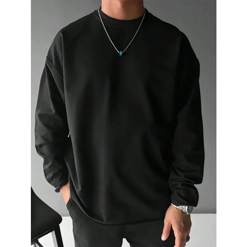 Einfarbiges, lässiges Langarm-T-Shirt für Herren im All-Match-Herbst- und Winterstil aus reiner Baumwolle im Streetwear-Stil