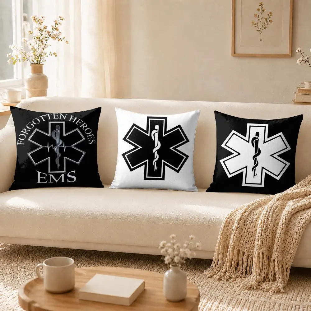 E-EMT EMS Ambulance Cushion Cover Soft Short Plush Double-Sided Printing Home Decor Cozy Sofa Pillow Case Fine Gift