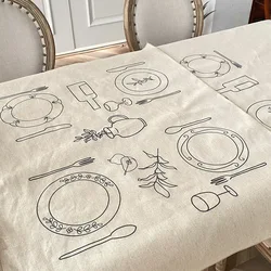 Creative Cotton and Linen Table Cloth Ins Style Personalized Line Sketching Tablecloth Modern Picnic Cloth Tea Table Cover