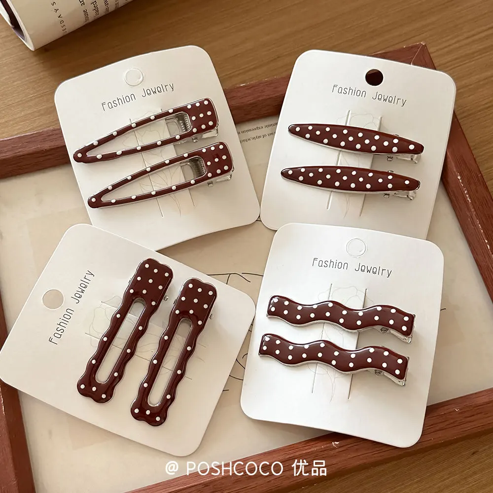 

Осенние заколки для волос, комплект из 2 предметов, красные заколки в горошек из сплава «утконос» для женщин и девочек, боковая челка