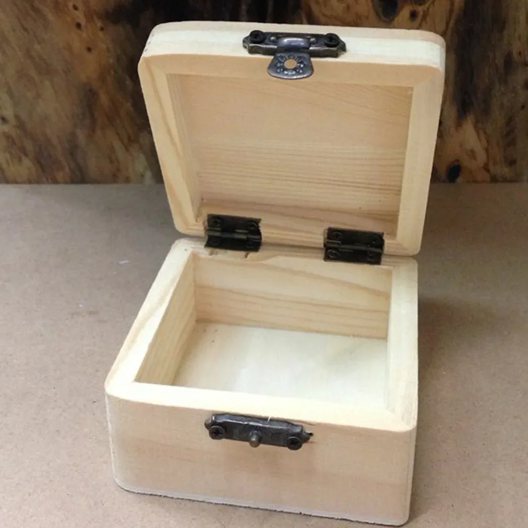 Wooden Storage Box Craft Box Home Household Organizer Packing Plain Natural Wood Storage Box 8*8*4.5cm Box