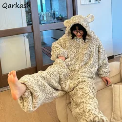 Onesies Women Korean Fashion Clothing Thickening Plus Velvet Zippers Hooded Coral  Skin-friendly Daily Lovely Students Ins
