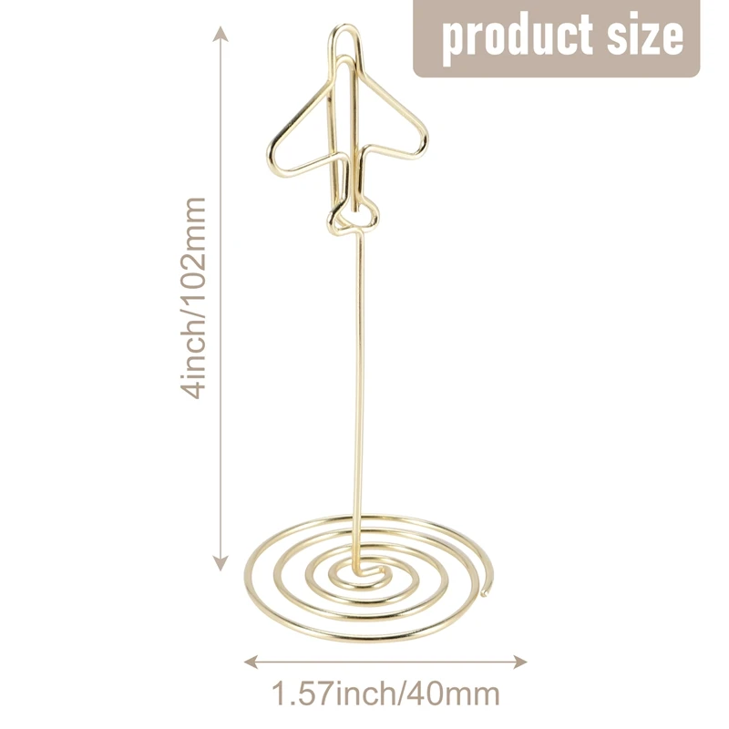 Porte-cartes mémo en métal doré avec base, porte-numéro de table, porte-nom, carte de visite de bureau, cadre d'avion photo, 10 pièces