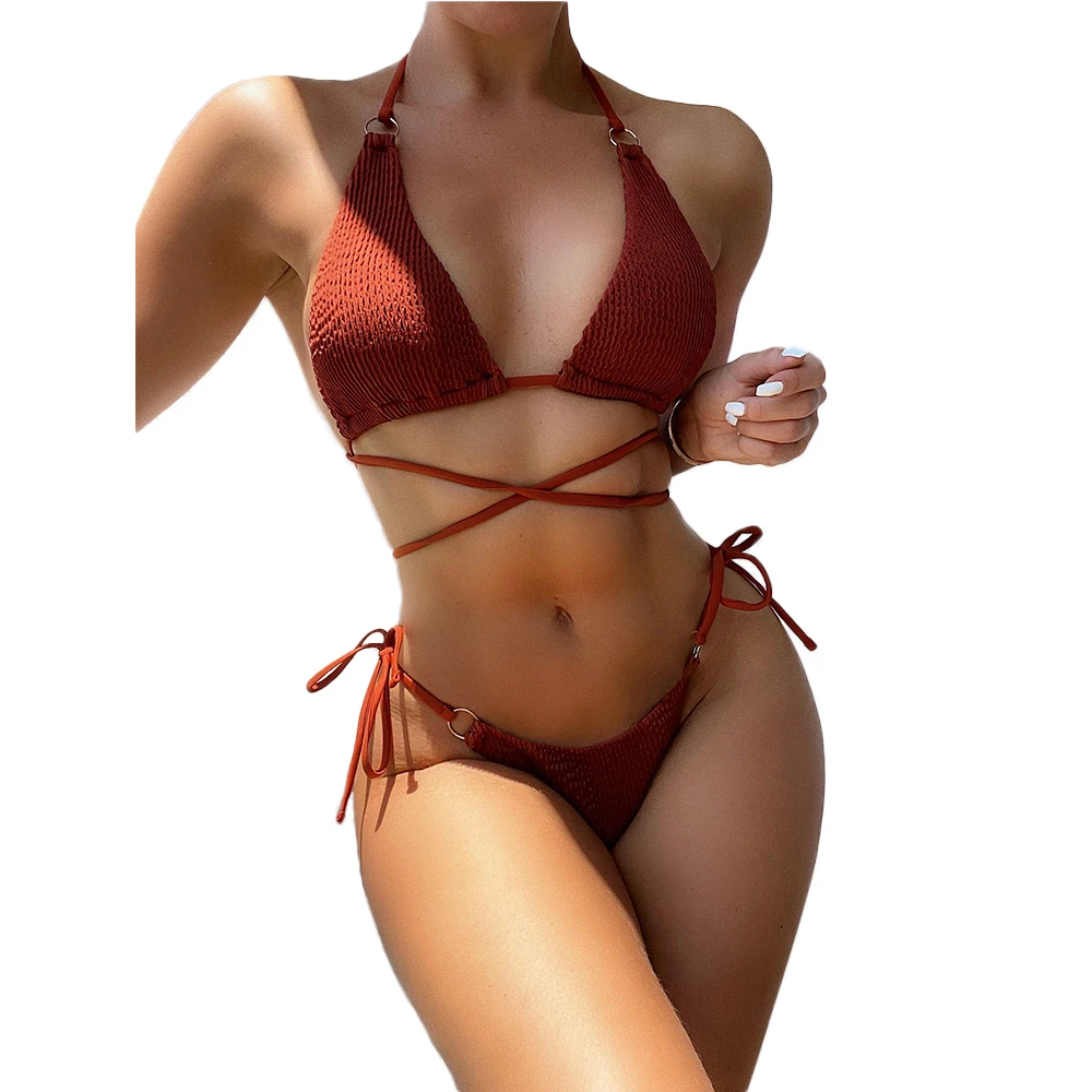 

Купальники-бикини FS 2026 черно-коричневые, раздельные, из двух частей, для женщин, с треугольными трусиками на завязках сбоку