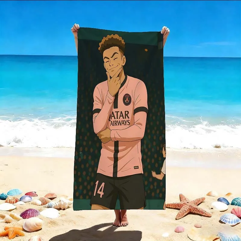 Toalla de Playa de Microfibra con Estampado de Jugadores de Fútbol D-Desire D-Doue PSG, Suave y de Secado Rápido, para Aficionados al Fútbol, Natación y Actividades al Aire Libre