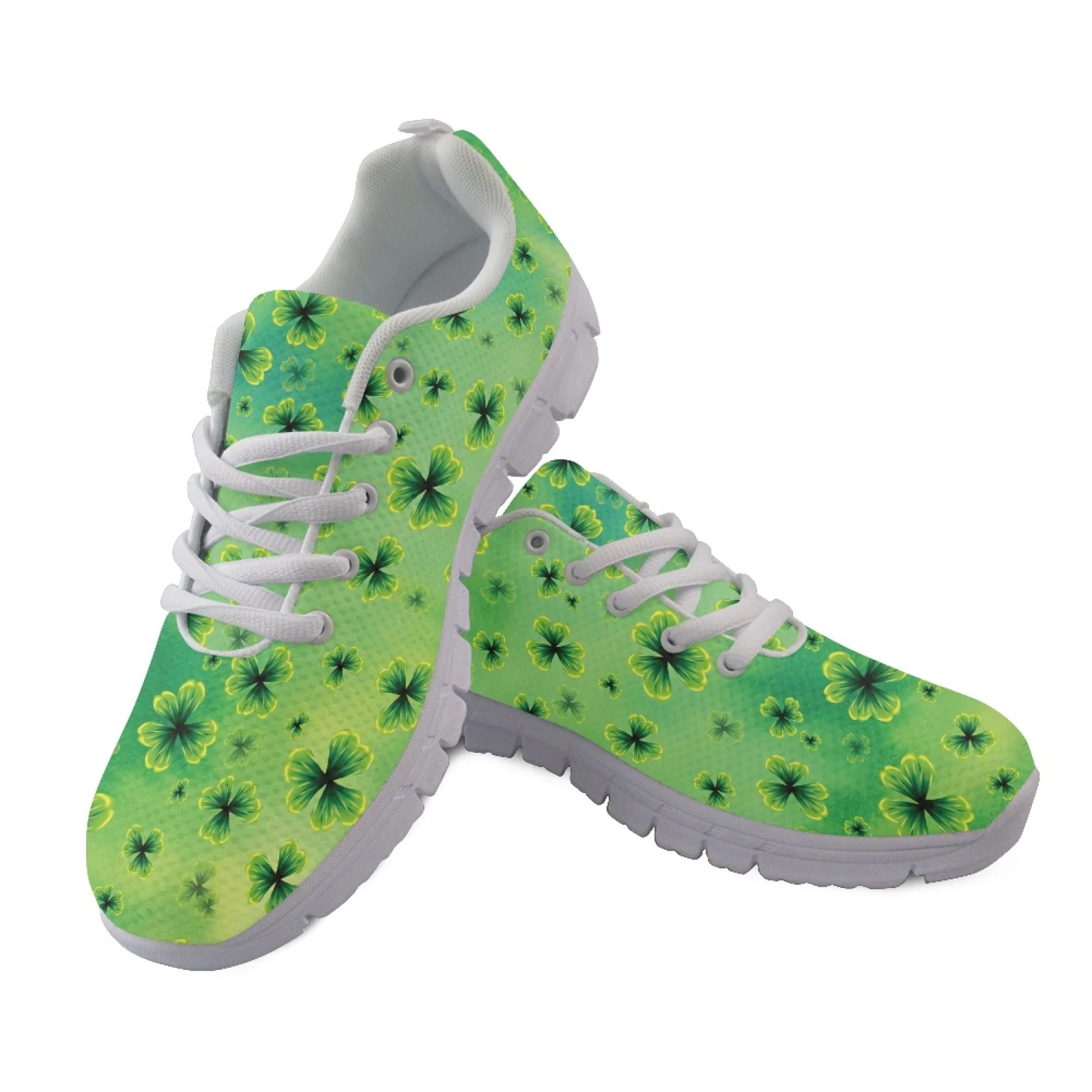 Coloranimal Green Clover Print Breathable Sport Sneaker for Women Mesh & EVA Sole Women's Tennis Shoes for Gym