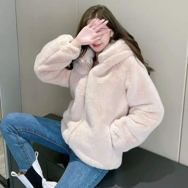 Uroczy płaszcz z pluszowymi uszami misia, damski, średniej długości, luźny, ciepły, zimowy, nowość, hit sezonu, modny i stylowy.