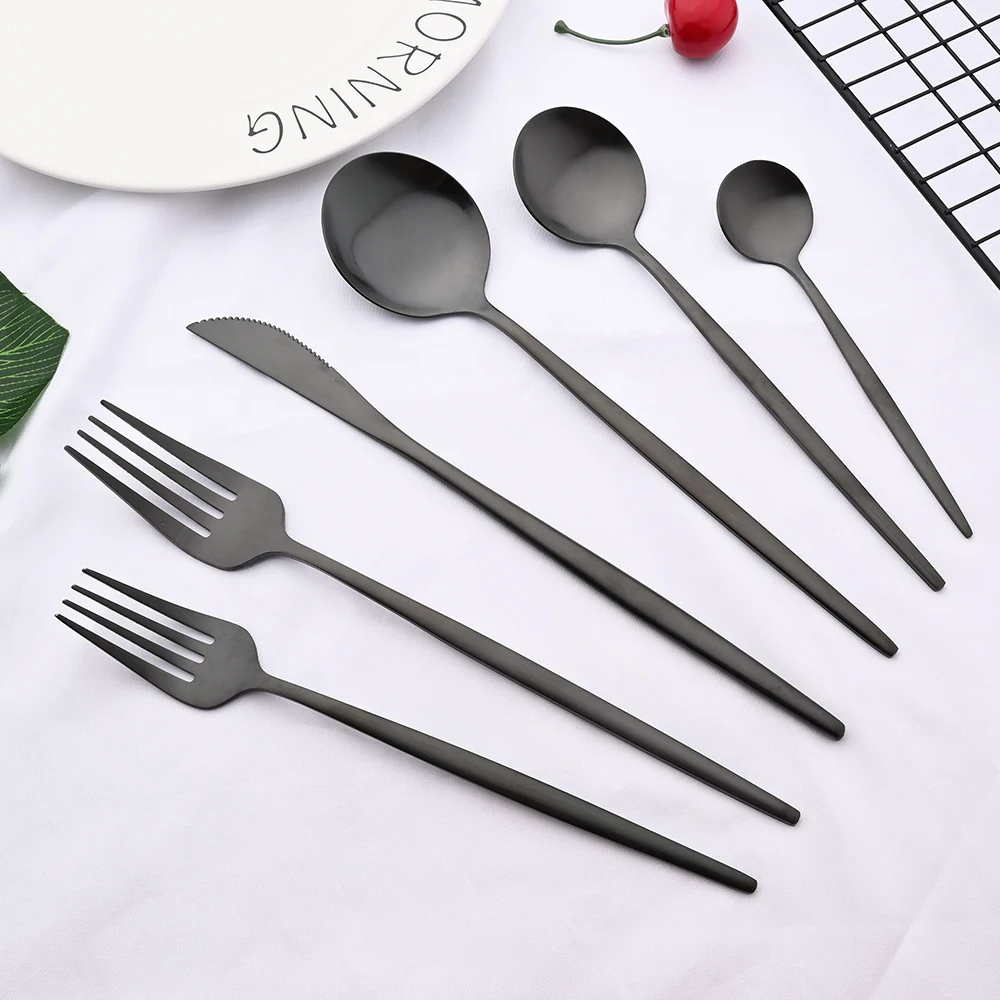 Matte Black Tableware Stainless Steel Dinnerware Cutlery Sets Dinner Knife Fruit Fork Ice Spoon Kitchen Accessories For Home