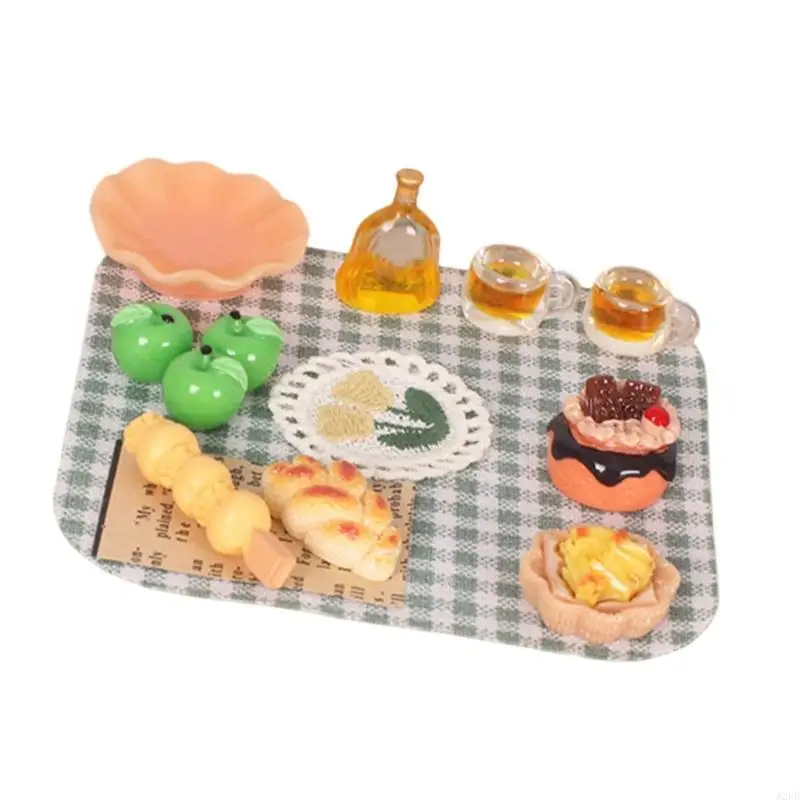Miniatur-Picknick-Mahlzeit-Lebensmittelmodell-Figurenset Maßstab 1:12 für Puppenhaus mit realistischen und Utensilien – Detail 4