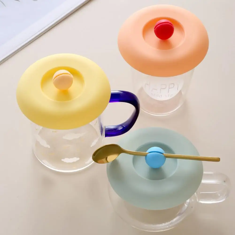 Silicone Cup Lid With Ball-shaped Handle Spoon Holder Food Grade Heat Resistant Airtight Round Teacup Glass Mug Cover 실리콘 컵 뚜껑