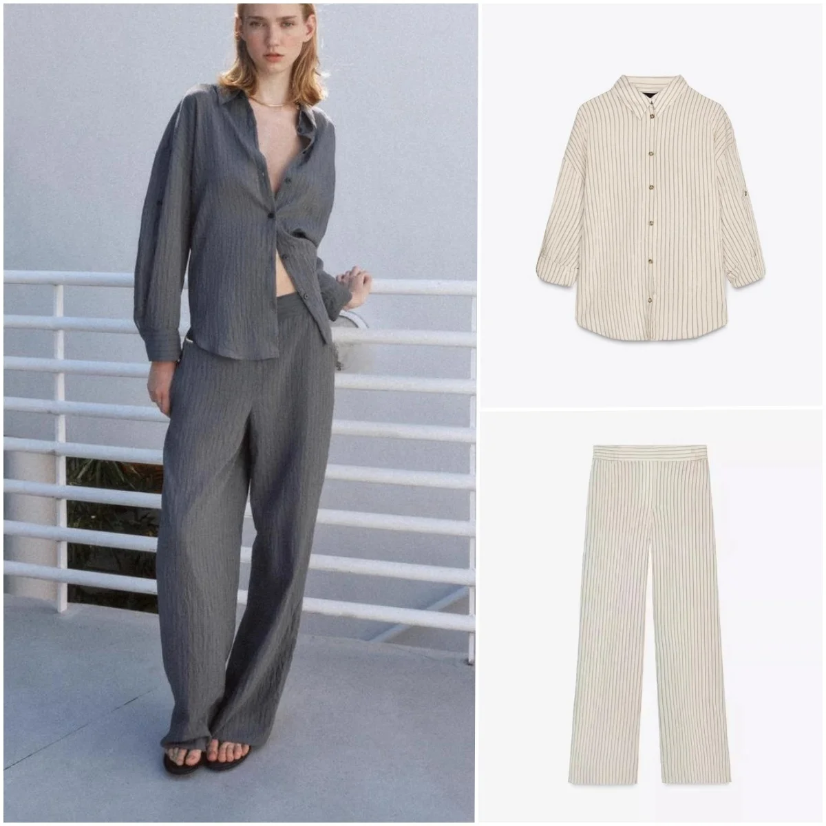 

Регулируемые брюки с высокой талией в полоску Sve 8277550 irt 9064550, модный комплект из двух предметов, весна 2025 г., длинные отложные брюки Sve...