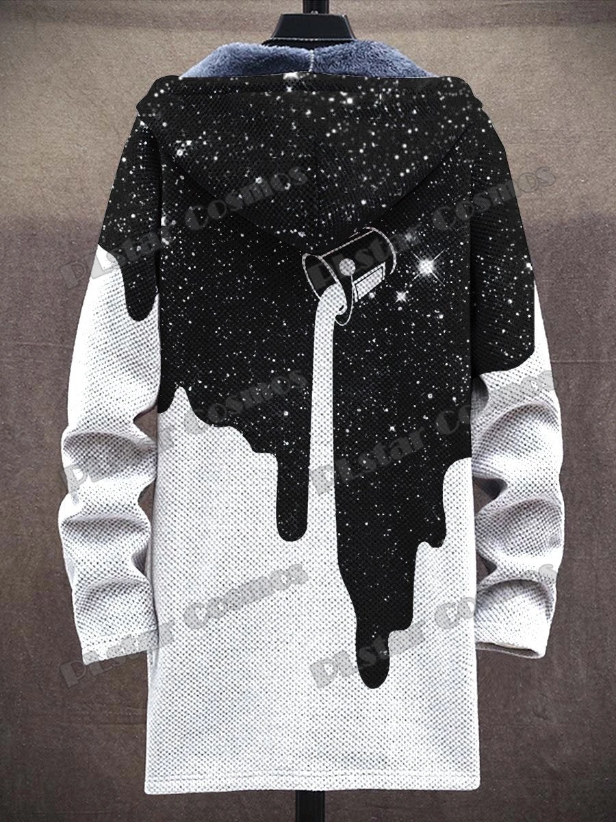 Pouring Milk & Retro Geometric Pattern 3D Printed Men's Fashion Plush Thick Hooded Coat Winter Casual Warm zipper jacket CM08