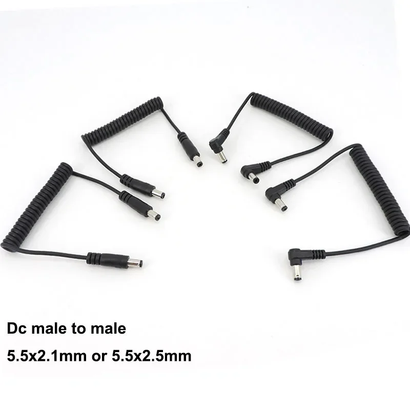 1m DC male to male right Angel Spring Cable connector 5.5x 2.1mm straight Plug Power charger 5.5 x 2.5 2.1 mm Extension Cord