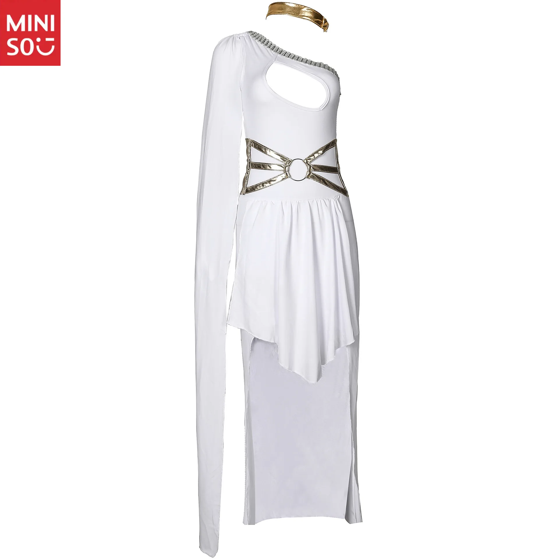 فستان الآلهة اليونانية Miniso S-XL بكتف واحد وزي كليوباترا، فستان حفلة لأداء المسرح