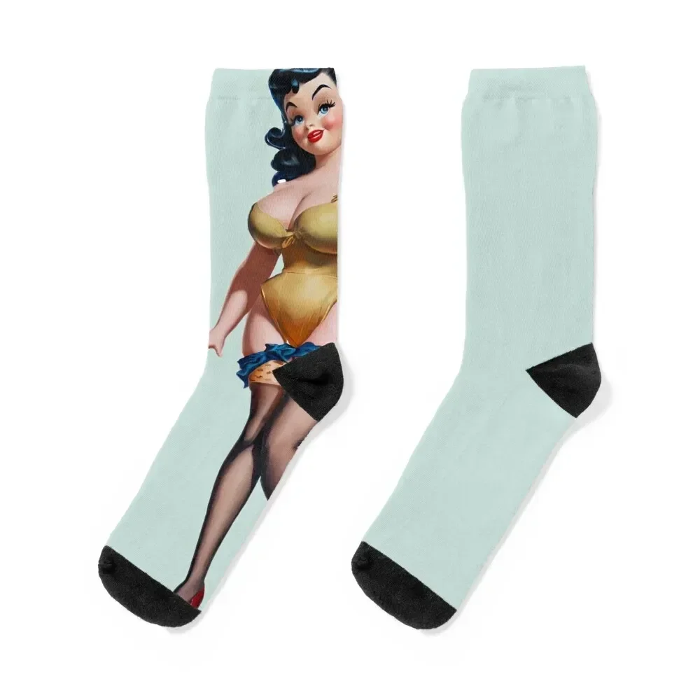 

Standing Yellow Pinup Girl Socks ankle christmas gifts Men's Socks Luxury Women's