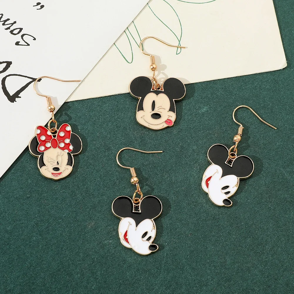 Disney Mickey Mouse Dangle Earrings Cartoon Cute Minnie Mouse Earrings Fashionable Drip Oil Alloy Earrings Cartoon Accessories