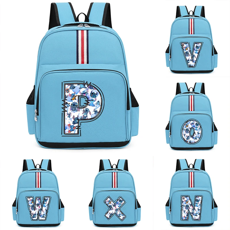 

Рюкзак с алфавитной строчкой в стиле аниме 26, модная школьная сумка для мальчиков и девочек, детский сад, модная школьная сумка, повседневная сумка Disney Stitch Back To School