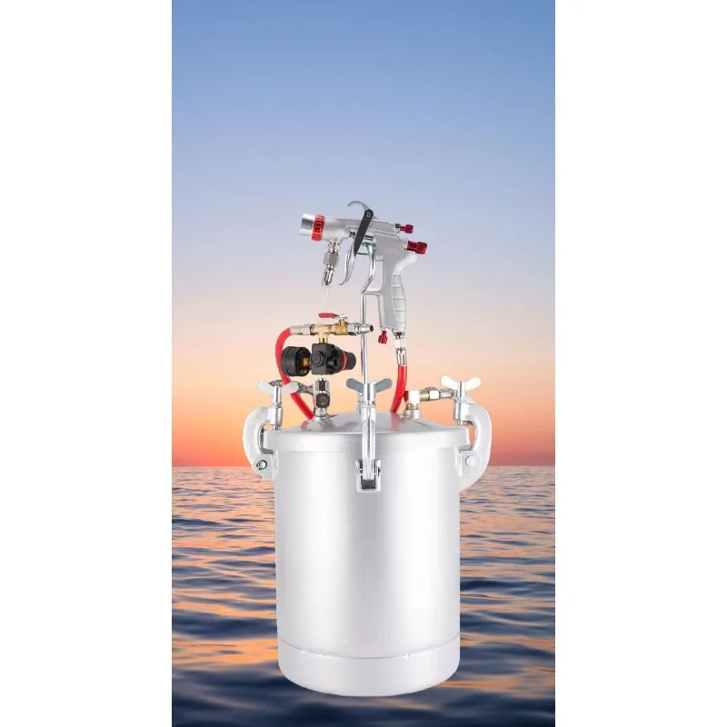 10L Feed Texture Coating  Pot Pressure Bucket With Colourful Air Spray Gun PT871 Fluid Hose Assembly Paint Sprayer System