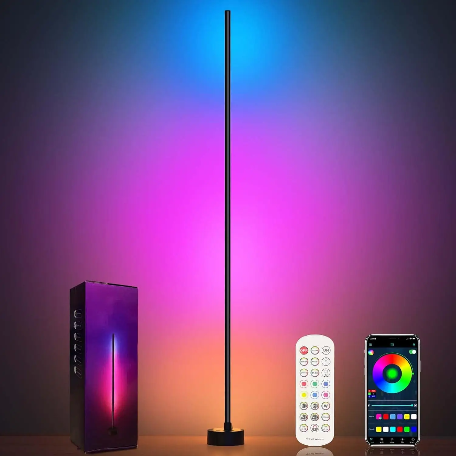 

Умный угловой напольный светильник RGB LED с управлением через приложение и пультом ДУ, 16 миллионов цветов, синхронизация с музыкой, таймер - идеально подходит для гостиной, спальни