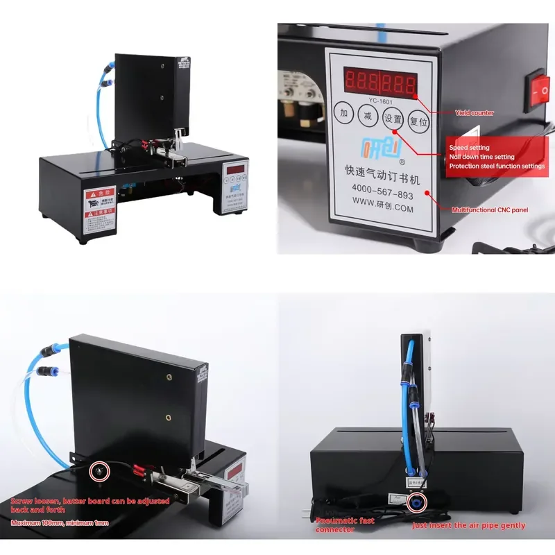 Fast Fully Automatic Heavy-Duty Single-Head Pneumatic Electric Metal Stapler Jumbo Size 24/6 Staple Capacity Blister