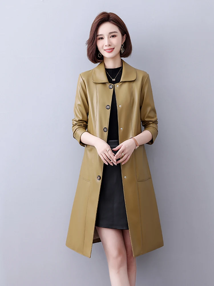 本革ジャケット レディース 2025年新作 スリムフィット ロング丈 シープスキン レザー ウィンドブレーカーコート