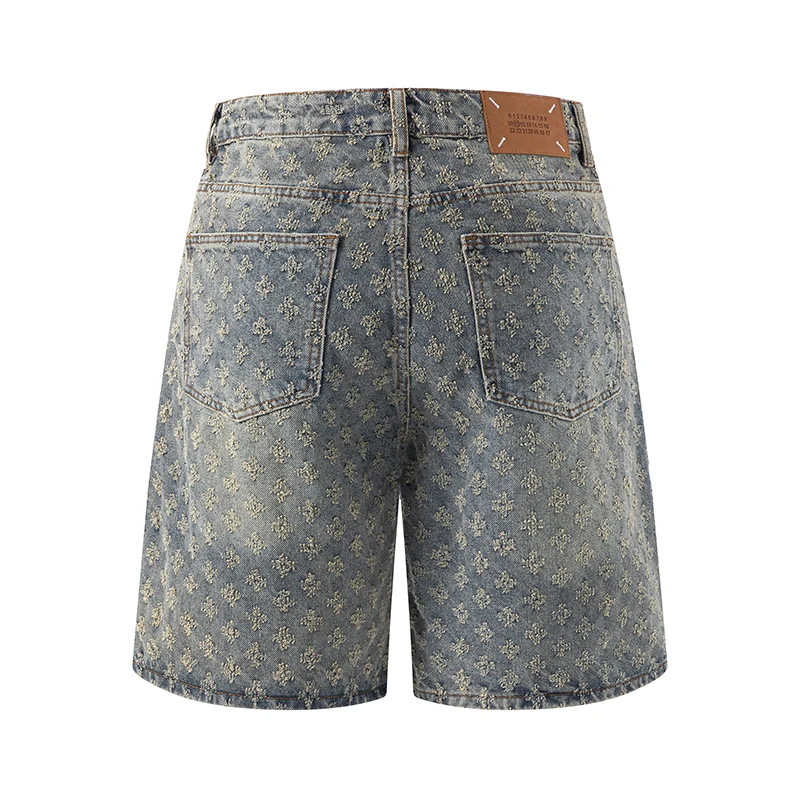Été luxe qualité rétro coton hommes Denim Shorts Hip Hop INS rasage ample Jacquard haute rue Y2K jean pantalon grande taille 5XL