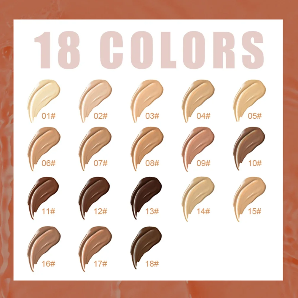 18-color Private Label Liquid Foundation Long-lasting Makeup Oil-control Moisturizer Concealer Matte Full Coverage 3-color Tubes