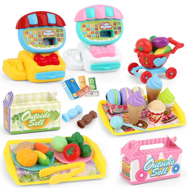 20Pcs Toy For Kids Simulation Dessert Cash Register Girls Play House Toy Sets Fun Cute Dessert Candy Cake Shopping Cart Toys ﻿