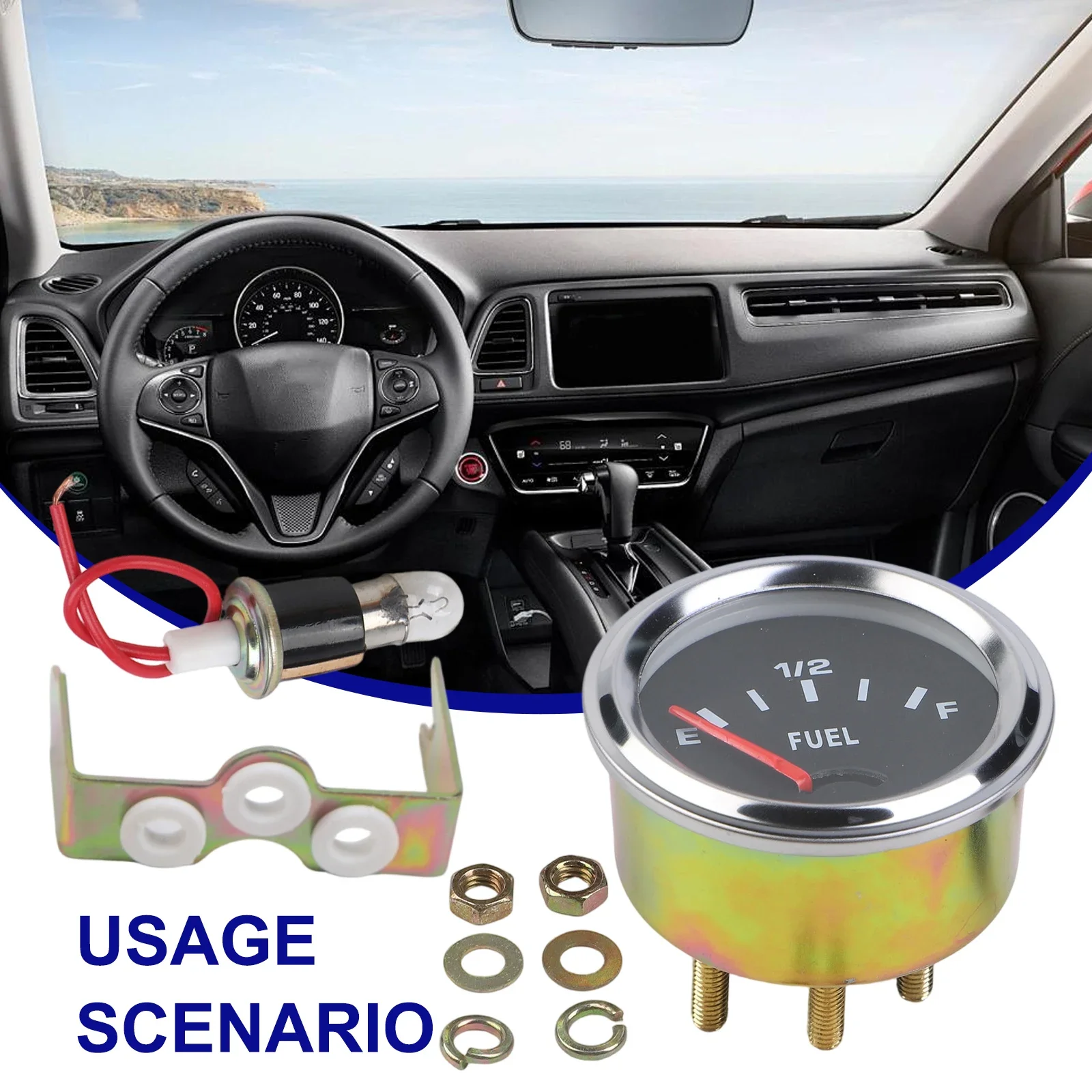 12V Mechanical Auto Fuel Level Gauge Meter 2 Inch 52mm E12F Pointer for Car Fuel Tank Level Reading Replacement Part