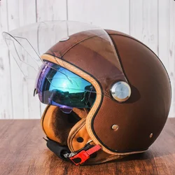 Brown Leather Original DOT ECE 3/4 Open Face Helmet MT Capacete Motorcycle Helmet JET Scooter Bike Half Helmets Cascos Para Moto