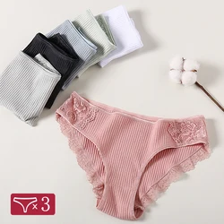 3 unids/set de bragas de algodón para mujer, M-2XL, ropa interior de encaje de retazos para mujer, bragas sexis de cintura baja, calzoncillos cómodos para mujer 2022