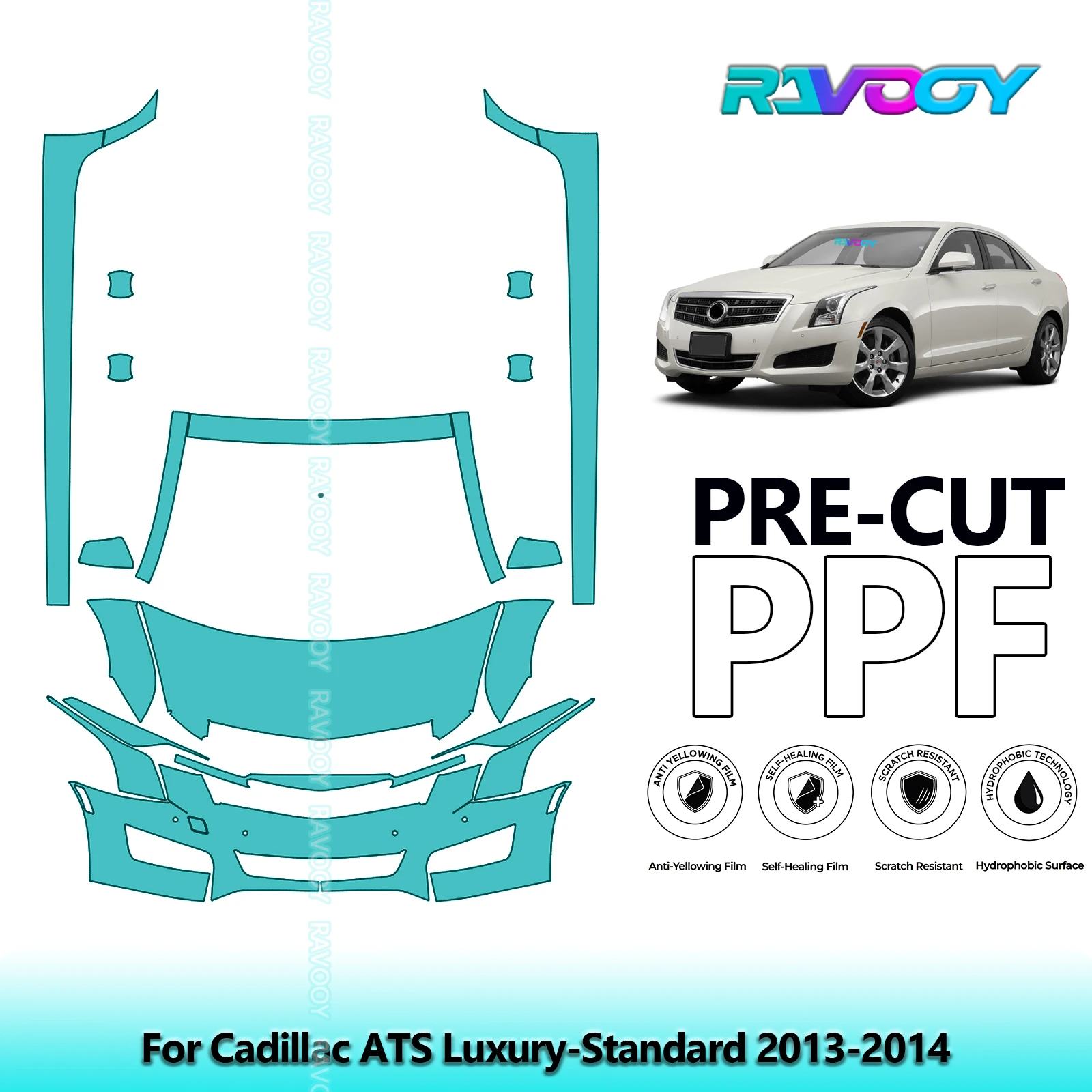 

8,5 мил, предварительно вырезанная защитная пленка для краски, PPF, прозрачный бюстгальтер, передний комплект + брюки для Cadillac ATS Luxury-Standard 2013-2014