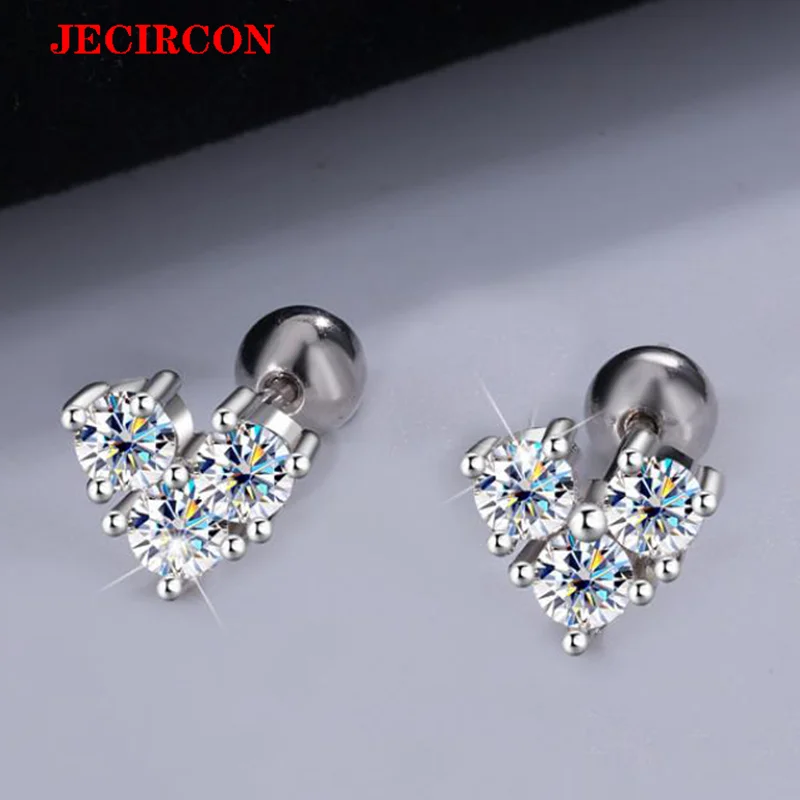 

Серьги-гвоздики JECIRCON с муассанитом для женщин, камни 3 мм, стерлинговое серебро S925, завинчивающиеся назад, гипоаллергенные, гламурные и элегантные