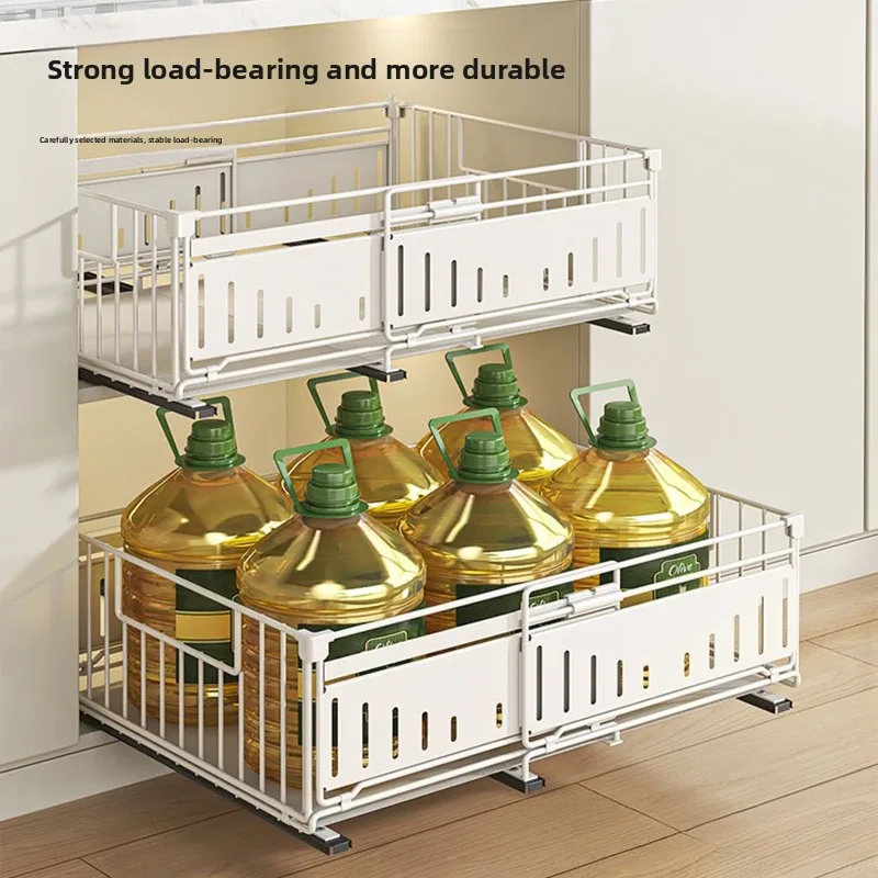 

Durable Kitchen telescopic drawer pull basket foldable pull-out rack wardrobe multi-functional storage rack cabinet layered rack