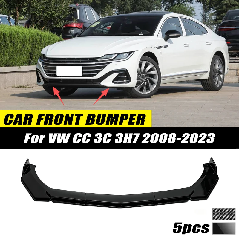For VW CC 3C 3H7 2008-2023 Front Bumper Lip Front Guard Spoiler High-quality ABS Material Body Kit Front Lip Accessory