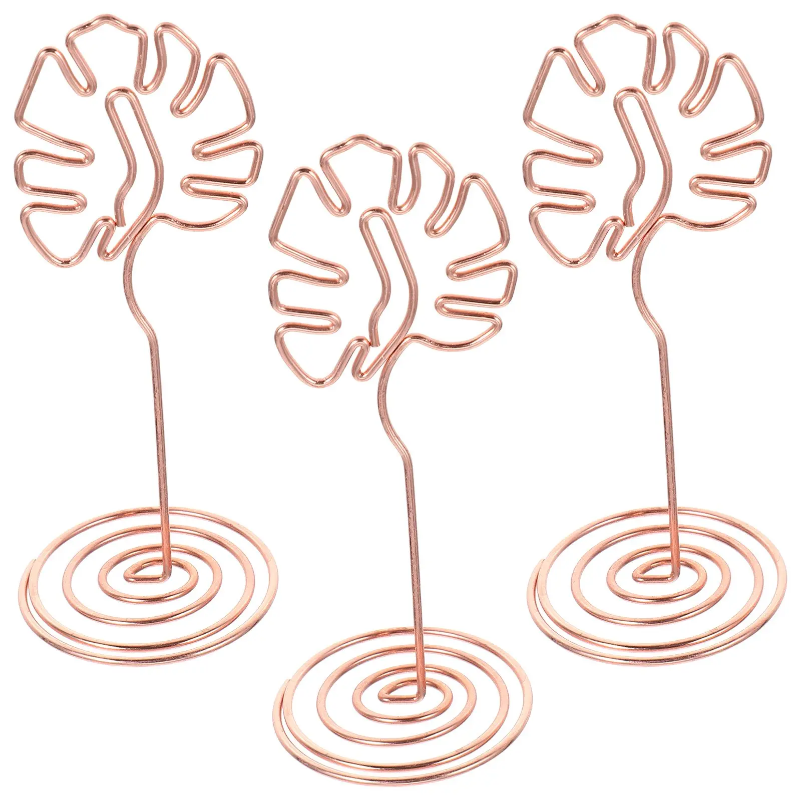 3 Pcs Leaf Business Card Metal Monstera Memo Metal Photo Holder Clips Desk Photo Holder Luau Party Table Decor