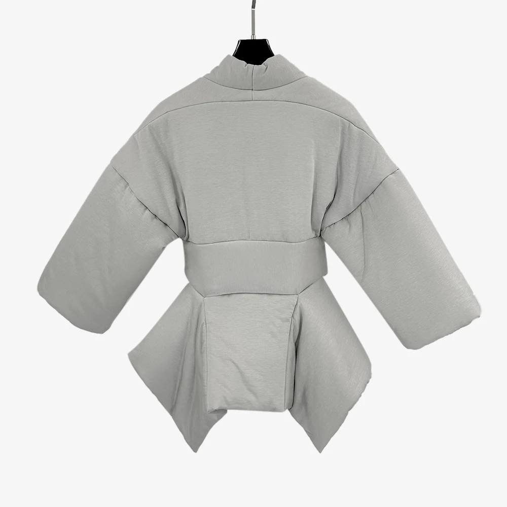 Simple Thickened Warm Women Winter Jacket Y2k Tie Design Tuxedo Elegant Commuter Cotton Jacket Tops 2024 Fall New