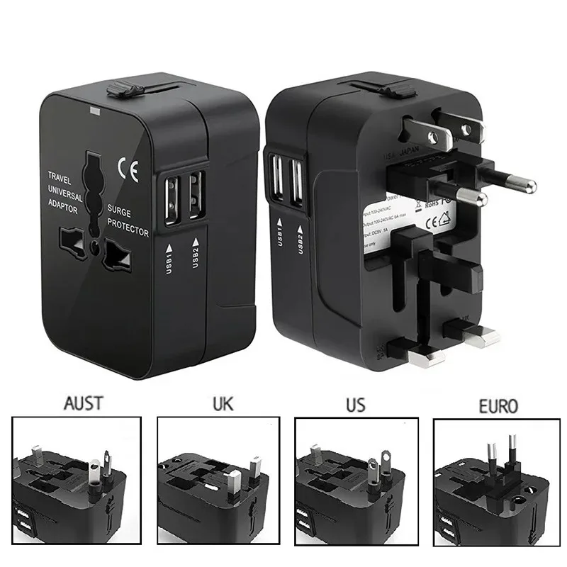 Universal Travel Adapter EU/UK/US/AU/AC Plug Power Charger Adapter With USB Type-C Ports All-in-One Foldable Converter Socket