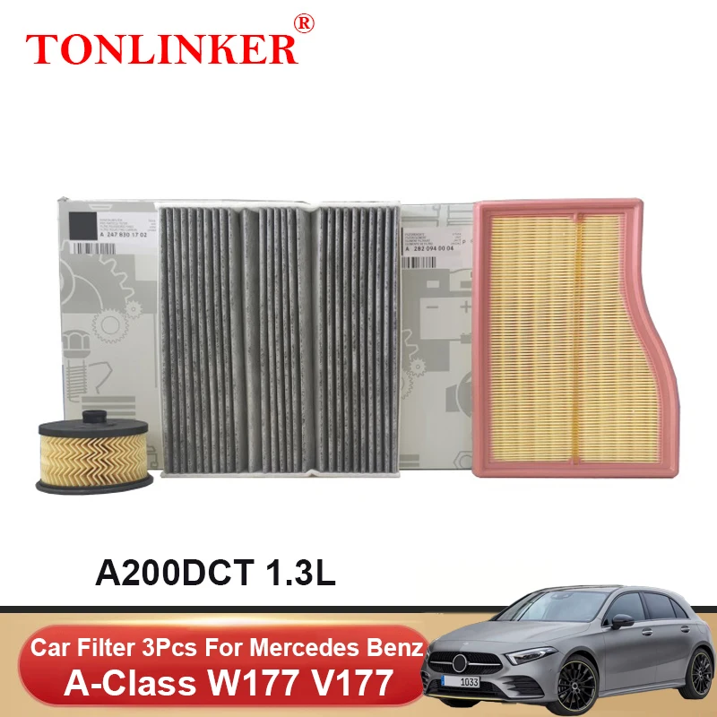 TONLINKER Cabin Air Filter Oil Filter For Mercedes Benz A Class W177 2018-2021 2022 A200 A220 A35 A45S AMG V177 Car Accessories