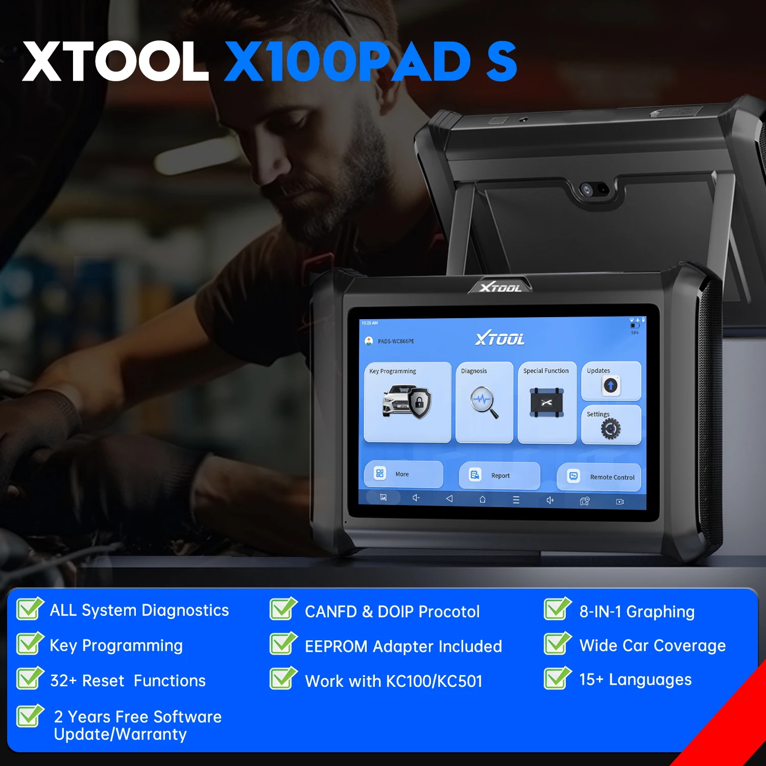 XTOOL X100PADS IMMO Key Programmer X100 PADS OBD2 Auto Diagnostic CAN FD&DOIP All Key Lost Read Key Pin Code Car Key Programming