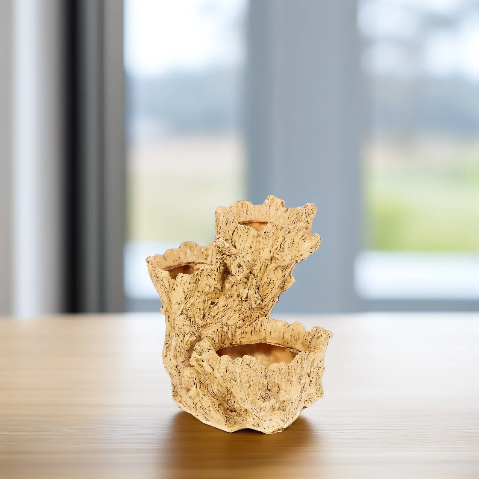 Vaso de flores de resina com design de raiz de árvore simulada, plantador de mesa amarelo para suculentas, cacto, decoração interna e externa