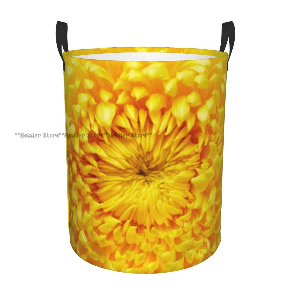 Yellow Chrysanthemum Background Waterproof Storage Bag Household Dirty Laundry Basket Folding Bucket Clothes Organizer