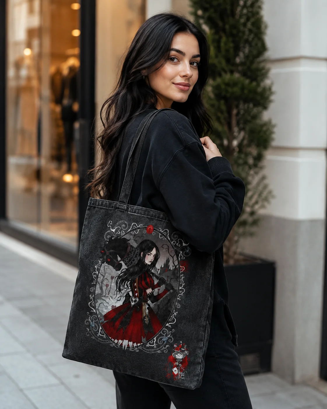 2026 Dark Gothic Alice Canvas Tote Bag  Madness Returns Fantasy Shoulder Shopping Bag